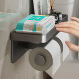 LoftEdge Toilet Roll Holder with Shelf – Aluminium Wall-Mounted Bathroom Organiser | Modern Space-Saving Storage