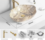 MarbleLuxe Ovalis Vessel Sink – Marble Pattern Ceramic Countertop Basin
