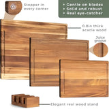 TimberCraft Acacia Wood Cutting Board Set – Solid Wood Cutting Boards | Knife-Friendly Surface | Kitchen Prep Boards with Storage Stand