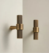 Belmont Knurled Brass T-Bar Handle – Art Deco Industrial Cabinet Pull | Vintage Luxury Furniture Hardware