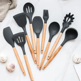 CulinaryCraft Silicone Utensil Collection – 12-Piece Kitchen Tool Set with Wooden Handles | Heat-Resistant Cookware Essentials