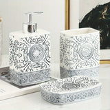 BohoCharm Handcrafted Ceramic Bathroom Accessory Set – 4-Piece Vintage Bohemian Collection | Artistic Bathroom Décor