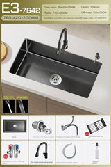 NoirCascade Waterfall Kitchen Sink Set – Black Stainless Steel Undermount Sink | Luxury Single Bowl Workstation