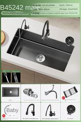 NoirCascade Waterfall Kitchen Sink Set – Black Stainless Steel Undermount Sink | Luxury Single Bowl Workstation