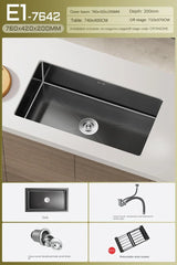NoirCascade Waterfall Kitchen Sink Set – Black Stainless Steel Undermount Sink | Luxury Single Bowl Workstation