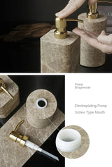 Valdore Emperador Marble Bathroom Accessories Set – 7-Piece Natural Stone Luxury Collection | Spa-Inspired Bathroom Décor