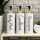 Nordelle Bamboo Refillable Dispenser Set – 3-Piece Bathroom Pump Bottle Collection for Shampoo, Soap & Lotion | Modern Spa-Inspired Storage