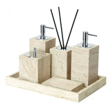 Bellaverto Beige Travertine Bathroom Accessory Set – Natural Stone Spa Collection | Luxury Marble Bathroom Décor