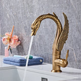 Aurelia Swan Waterfall Basin Mixer – Luxury Gold Brass Bathroom Faucet | Elegant Single Lever Sink Tap