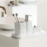 MarbleLuxe 4-Piece Bathroom Accessory Collection – Resin Marble Effect Countertop Set | Luxury Bathroom Organisation