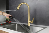 Aurevo Pull-Down Kitchen Mixer Tap – Brushed Gold Stainless Steel Faucet | Modern Hot & Cold Sink Sprayer