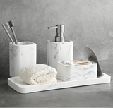 MarbleLuxe 4-Piece Bathroom Accessory Collection – Resin Marble Effect Countertop Set | Luxury Bathroom Organisation
