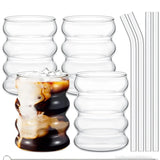 Heritage Ribbed Glass Tumbler Set – 4 Vintage-Style Drinking Glasses with Straws | Clear Textured Glassware | Party Drinkware Set