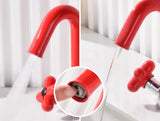 LuxeFlow Dual-Handle Brass Basin Mixer Tap – Rotatable Spout Bathroom Faucet with Ceramic Cartridge | Chrome Finish Luxury Sink Tap (Red & Green Accent Design)