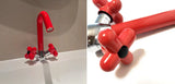 LuxeFlow Dual-Handle Brass Basin Mixer Tap – Rotatable Spout Bathroom Faucet with Ceramic Cartridge | Chrome Finish Luxury Sink Tap (Red & Green Accent Design)