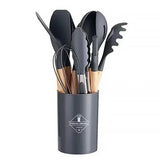 MaisonChef Silicone Utensil Set – 12-Piece Wooden Handle Cooking Tools | Heat-Resistant Kitchen Essentials