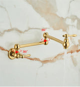 Aurelius Wall Pot Filler Tap – Brushed Gold Folding Kitchen Faucet | Luxury Brass Stove Filler