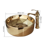 Aurielle Royale Vessel Sink Set – Hand-Painted Ceramic Basin with Gold Faucet & Pop-Up Drain