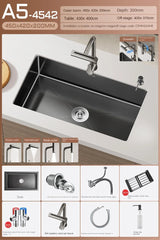 NoirCascade Waterfall Kitchen Sink Set – Black Stainless Steel Undermount Sink | Luxury Single Bowl Workstation