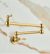 Aurelius Wall Pot Filler Tap – Brushed Gold Folding Kitchen Faucet | Luxury Brass Stove Filler