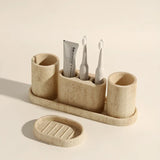 Calacéra Ceramic Bathroom Accessories Set – Stone-Effect Luxury Vanity Collection | Modern Spa Bathroom Décor