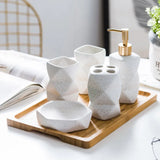 NordicSerenity Ceramic Bathroom Accessory Set – 4-Piece Scandinavian Countertop Collection | Minimalist Bathroom Décor