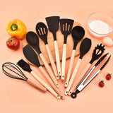 CulinaryCraft Silicone Utensil Collection – 12-Piece Kitchen Tool Set with Wooden Handles | Heat-Resistant Cookware Essentials