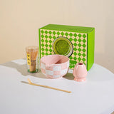 Matcha Harmony Ceramic Tea Set – Japanese-Inspired Matcha Bowl & Whisk Kit | Lattice Design | Tea Set for Up to 4 People