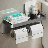 LoftEdge Toilet Roll Holder with Shelf – Aluminium Wall-Mounted Bathroom Organiser | Modern Space-Saving Storage