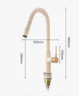 IvoryFlow Pull-Down Kitchen Mixer Tap – Cream Stainless Steel Faucet | 360° Swivel Hot & Cold Sink Sprayer