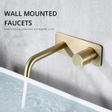 RoseVanta Wall Mount Bathroom Faucet – Brushed Rose Gold Brass Basin Mixer | Hot & Cold Water Faucet | Modern Wall-Mounted Vanity Faucet with Ceramic Cartridge