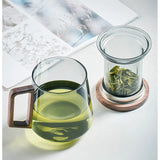 BrewLeaf 500ml Glass Tea Infuser Mug – Heat-Resistant Borosilicate Tea Cup | Wooden Handle & Lid | Reusable Tea Brewer