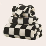 MonoLuxe Plaid Towel Collection – Black & White Coral Fleece Towels | Soft Quick-Dry Bathroom Set