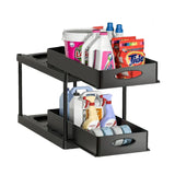 GlideVault Pull-Out Cabinet Organiser – Expandable 2-Tier Under Sink Storage Rack with Hooks & Utility Cup