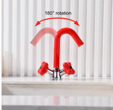 LuxeFlow Dual-Handle Brass Basin Mixer Tap – Rotatable Spout Bathroom Faucet with Ceramic Cartridge | Chrome Finish Luxury Sink Tap (Red & Green Accent Design)