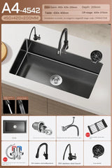 NoirCascade Waterfall Kitchen Sink Set – Black Stainless Steel Undermount Sink | Luxury Single Bowl Workstation