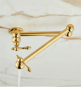 Aurelius Wall Pot Filler Tap – Brushed Gold Folding Kitchen Faucet | Luxury Brass Stove Filler