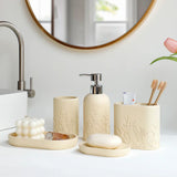 EleganceLine Luxury Resin Bathroom Accessory Set – 5-Piece Engraved Countertop Collection | Modern Classic Bathroom Décor