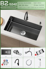 NoirCascade Waterfall Kitchen Sink Set – Black Stainless Steel Undermount Sink | Luxury Single Bowl Workstation
