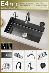 NoirCascade Waterfall Kitchen Sink Set – Black Stainless Steel Undermount Sink | Luxury Single Bowl Workstation