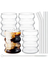 Heritage Ribbed Glass Tumbler Set – 4 Vintage-Style Drinking Glasses with Straws | Clear Textured Glassware | Party Drinkware Set