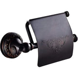 IronCrest Vintage Toilet Roll Holder – Antique Black Wall-Mounted Bathroom Accessory with Engraved Metal Finish