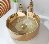 Aurielle Royale Vessel Sink Set – Hand-Painted Ceramic Basin with Gold Faucet & Pop-Up Drain