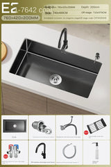 NoirCascade Waterfall Kitchen Sink Set – Black Stainless Steel Undermount Sink | Luxury Single Bowl Workstation