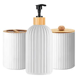 BambooZen Bathroom Accessory Set – 3-Piece Bamboo & Matte Storage Collection | Modern Countertop Organiser
