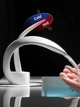 CascadePure Basin Mixer – White Waterfall Bathroom Faucet | Modern Hot & Cold Sink Tap