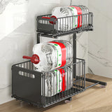 FlexCore Under-Sink Storage System – 2-Tier Pull-Out Cabinet Organiser | Adjustable Carbon Steel Sliding Rack