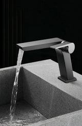 ShadowStream LuxeFall Basin Mixer – Gun Grey Waterfall Bathroom Faucet | Luxury Solid Brass Vanity Tap