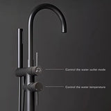 NoirLuxe Floor-Mounted Brass Bath Mixer Tap – Dual-Handle Black Freestanding Faucet with Hand Shower | 2-in-1 Hot & Cold Luxury Bathroom System