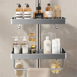 AeroMount Shower Storage Shelf – Drill-Free Aluminium Bathroom Organiser | Double Layer Caddy with Towel Rail